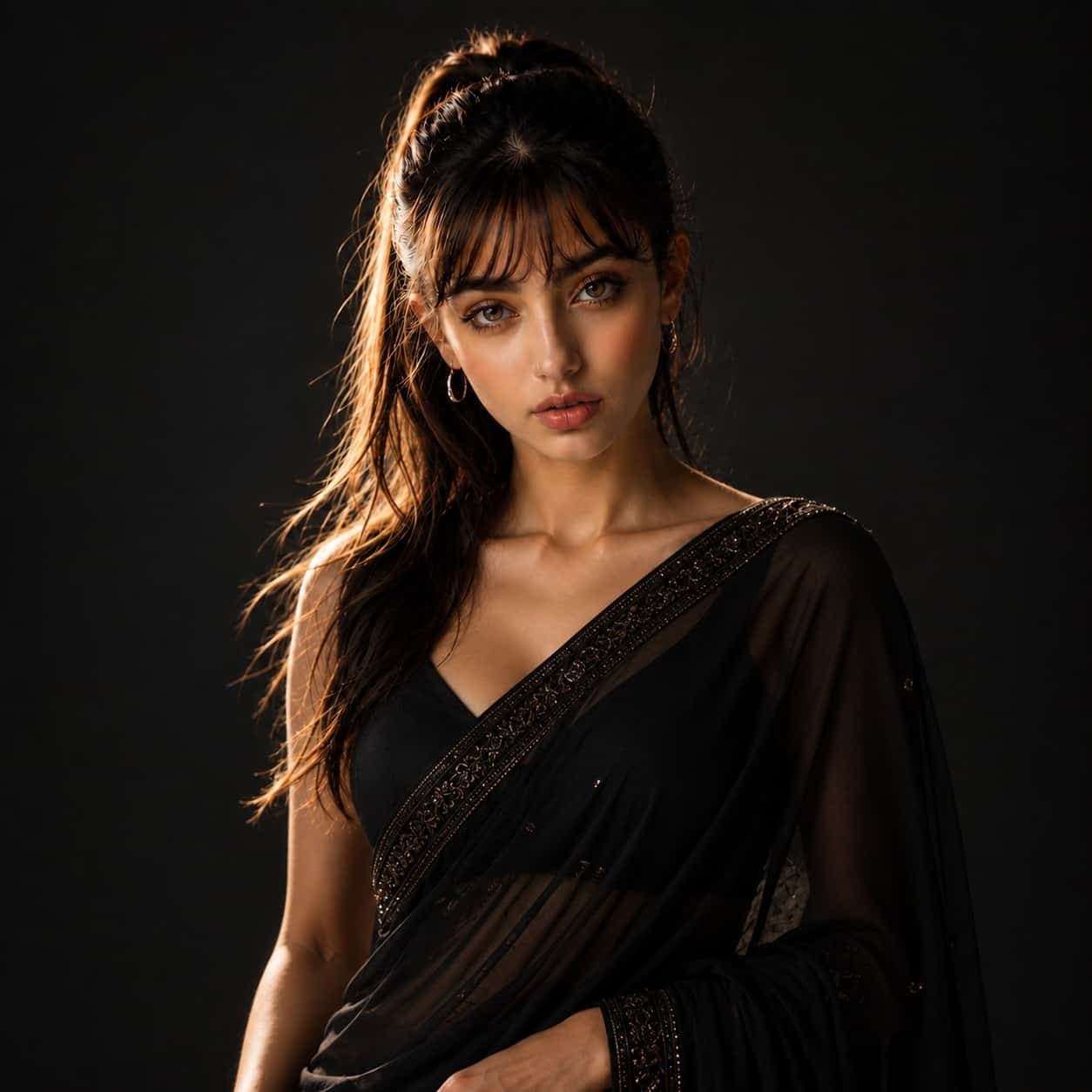 The same photo after Styza swapped in a saree